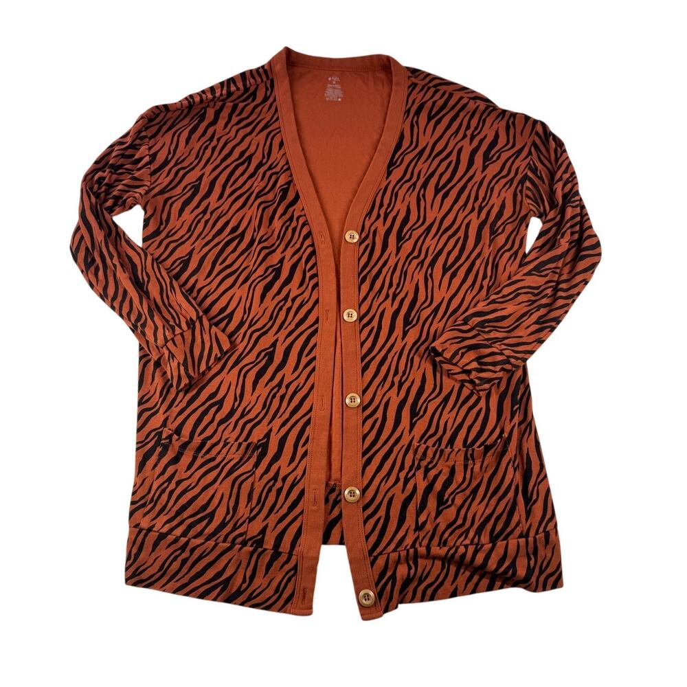 Kyte Baby Kyte Living Bamboo Cardigan Sweater M Tiger Stripe Orange Black Button